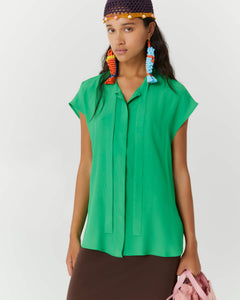 blusa de crepe misto de seda verde