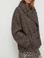 Carregar imagem no visualizador da galeria, brown twill double-breasted pea coat
