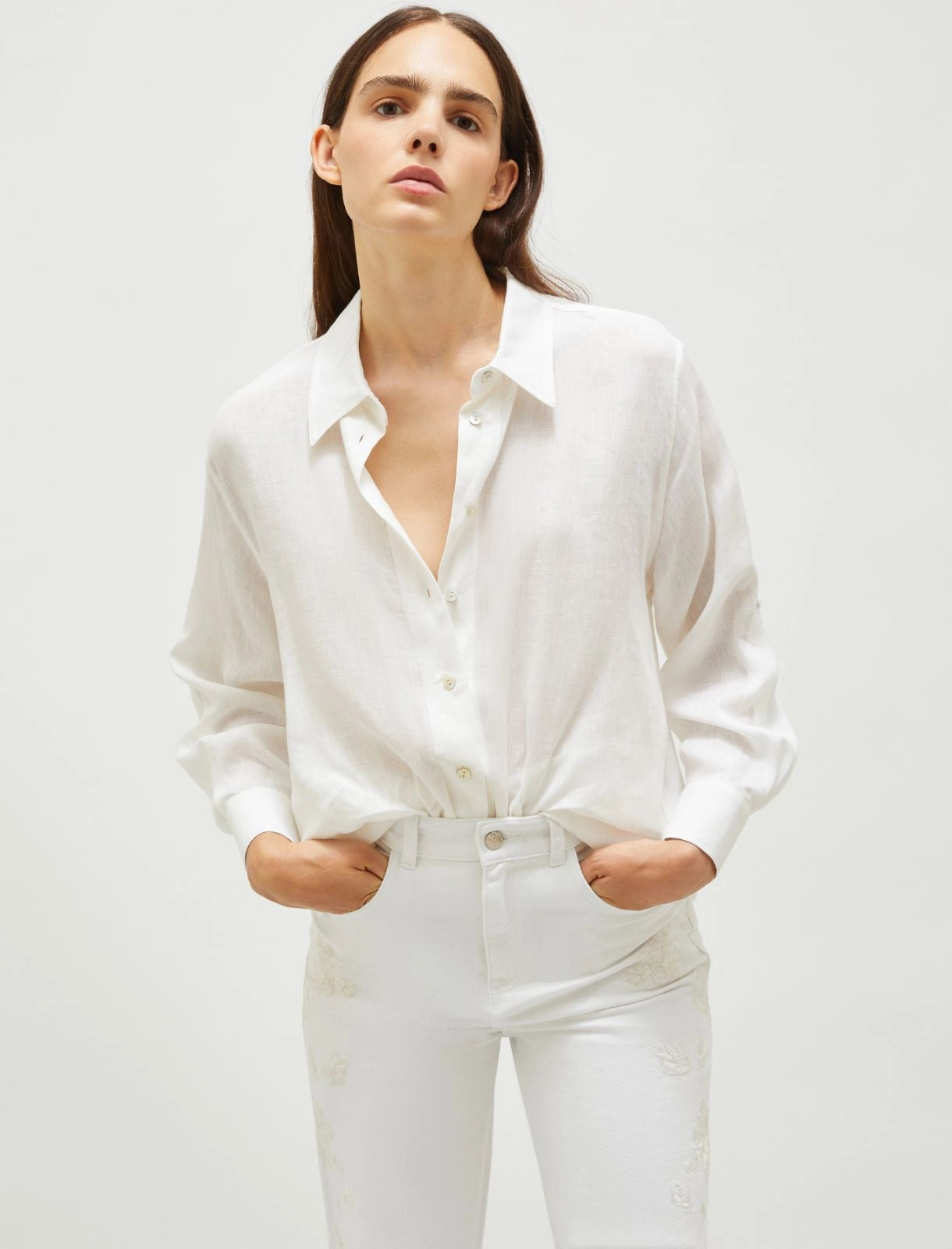 optical white linen shirt