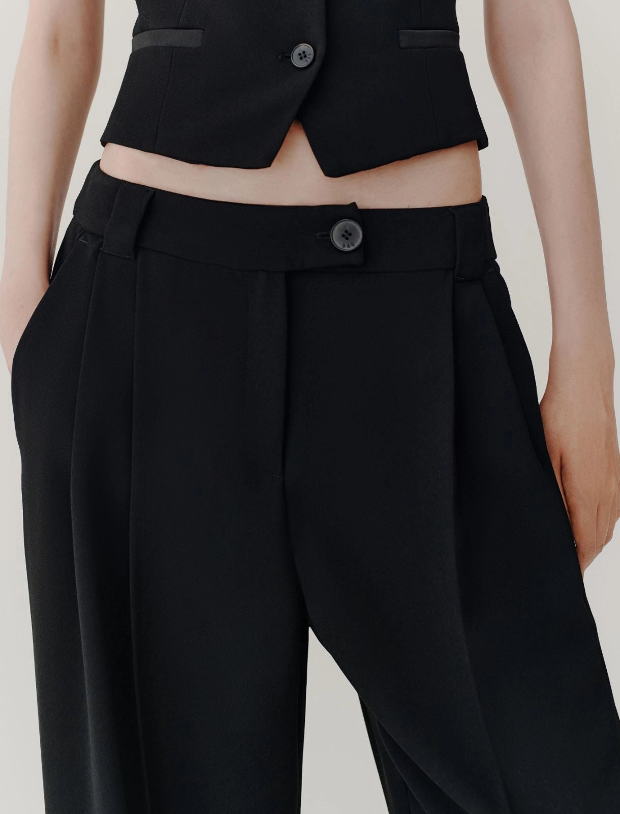 black relaxed-fit envers satin trousers