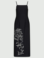 Load image into Gallery viewer, black placed satin sheath dress
