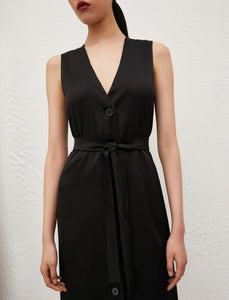 black long belted dress