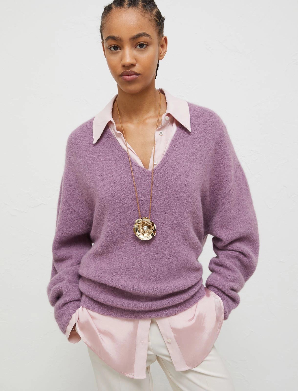 lilac V-neck sweater