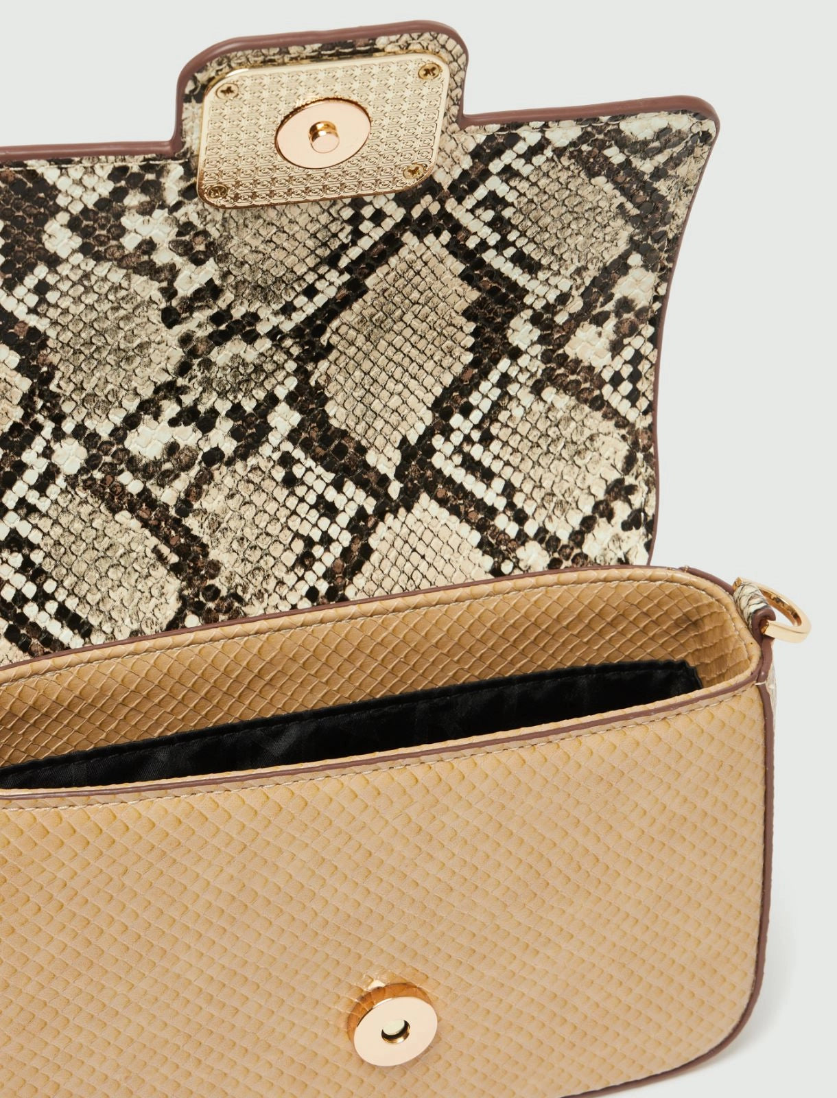 bag with reptile-print flap detail