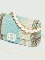 Load image into Gallery viewer, light blue raffia baguette bag
