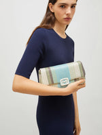 Load image into Gallery viewer, light blue raffia baguette bag
