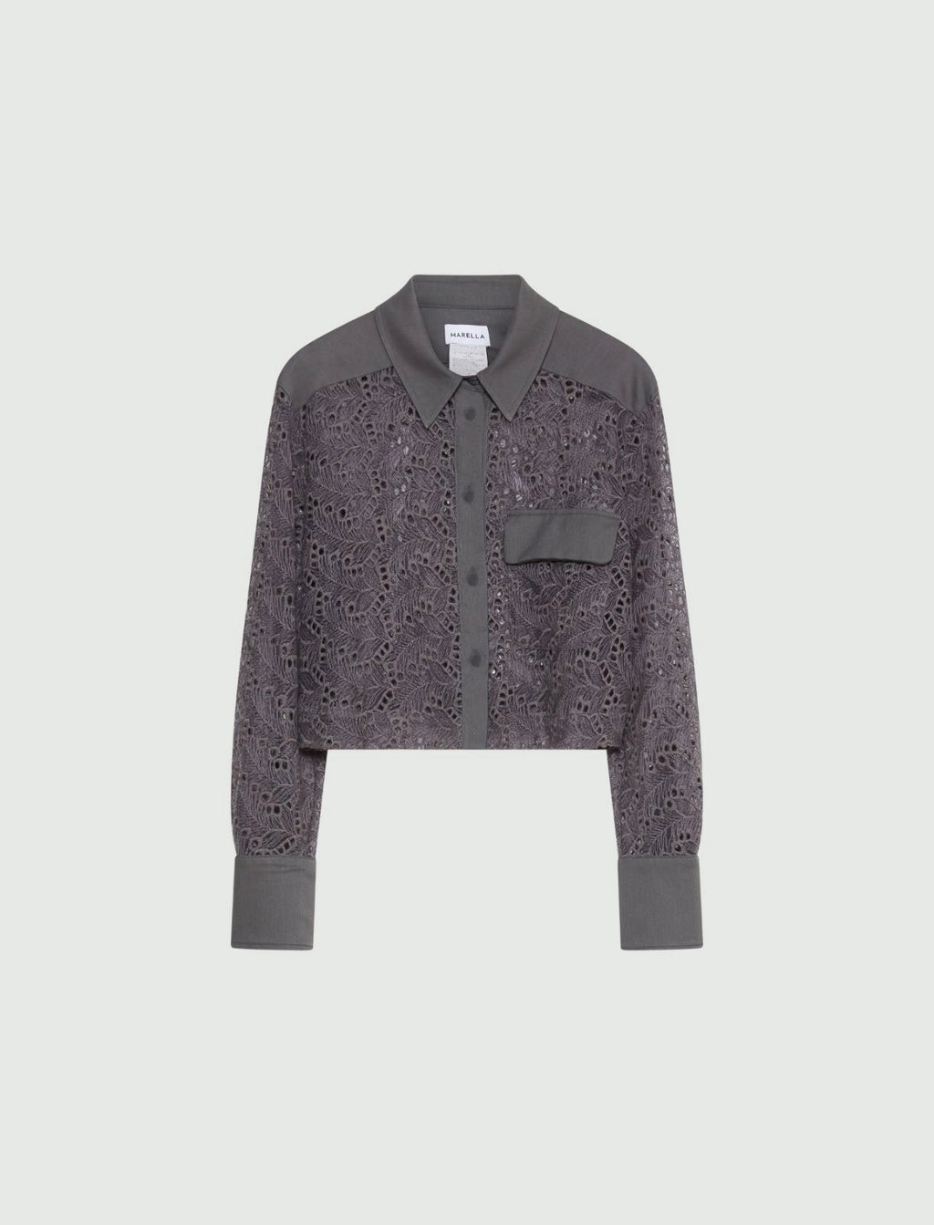 slate grey embroidered tulle shirt