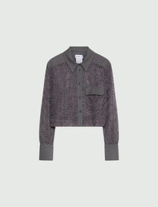 slate grey embroidered tulle shirt