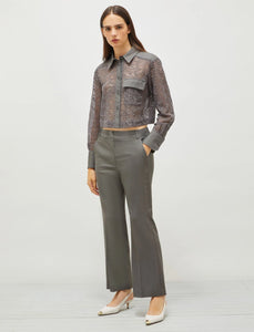 slate grey embroidered tulle shirt