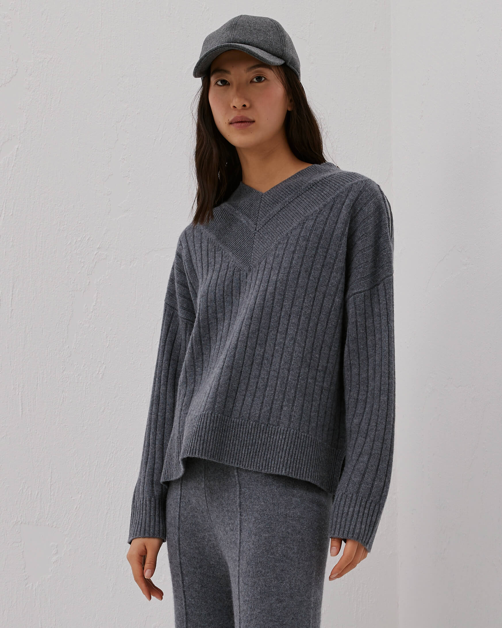 titanium v-neck ribbed sweater