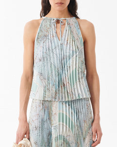 opal blue pleated & printed top