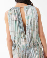Load image into Gallery viewer, opal blue pleated &amp; printed top
