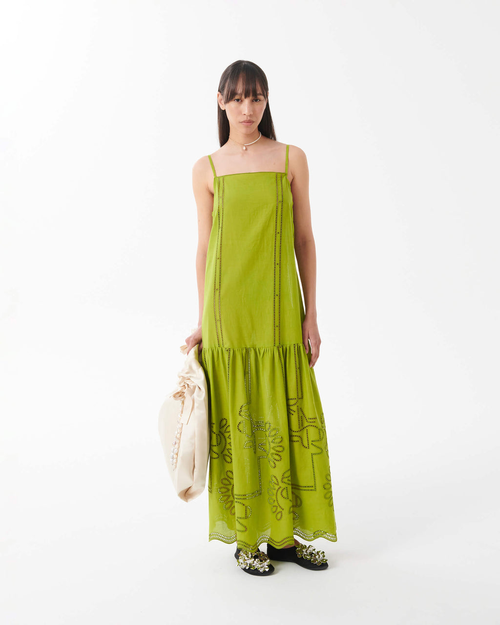 wasabi broderie anglaise midi dress