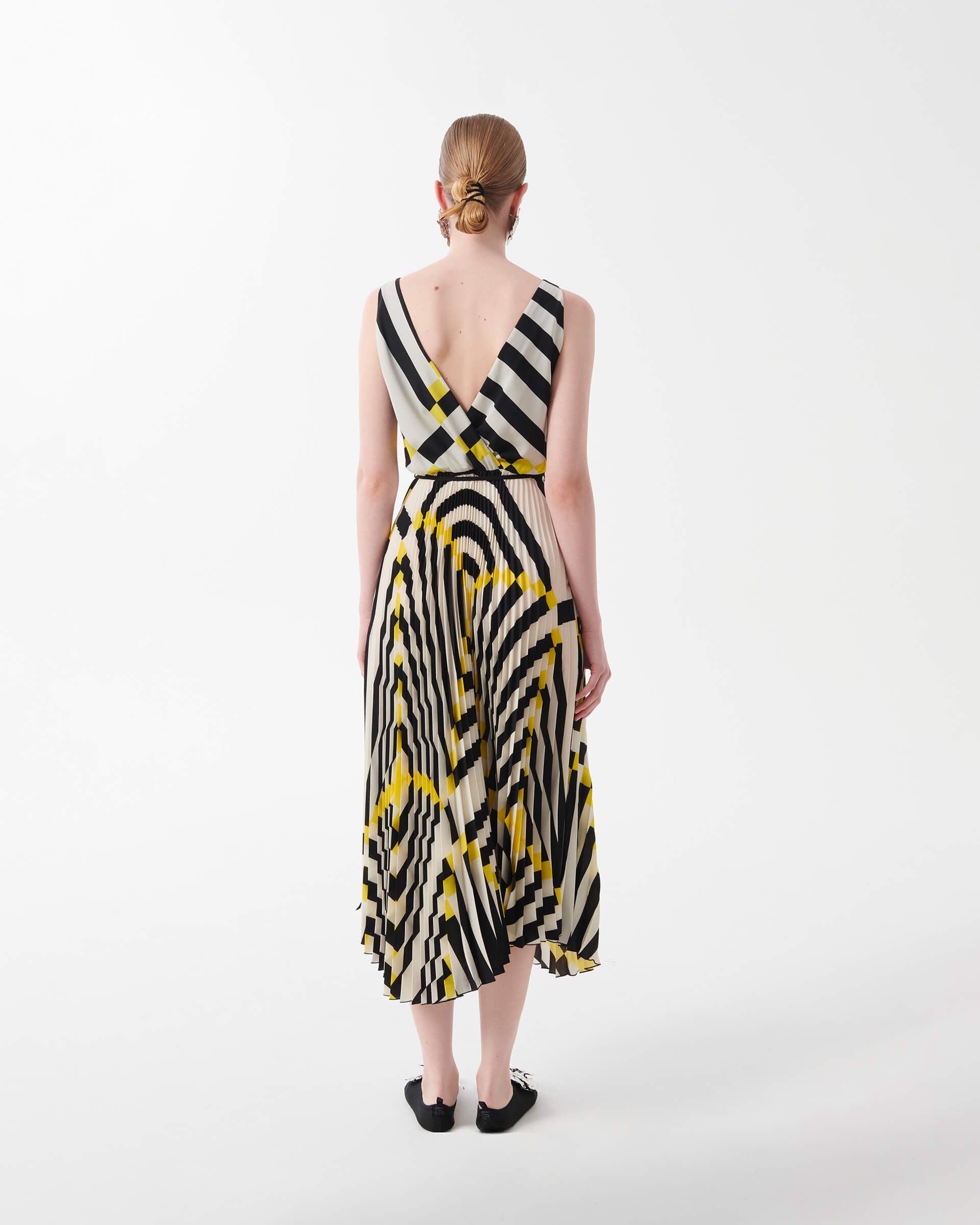 tricolore geometric pleated dress