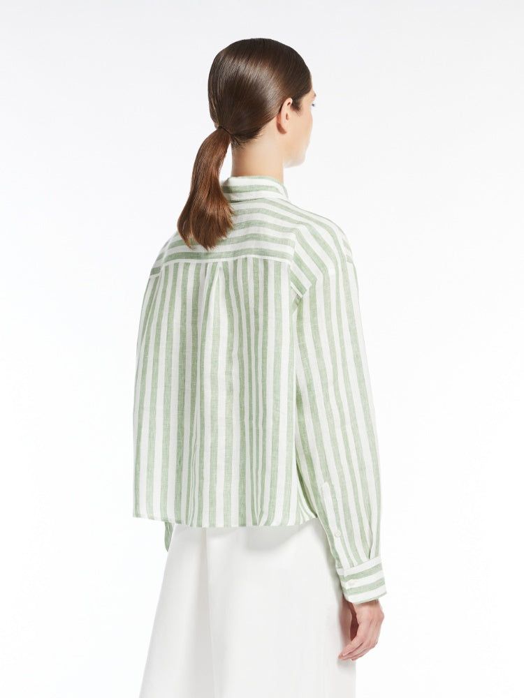 green & white linen shirt