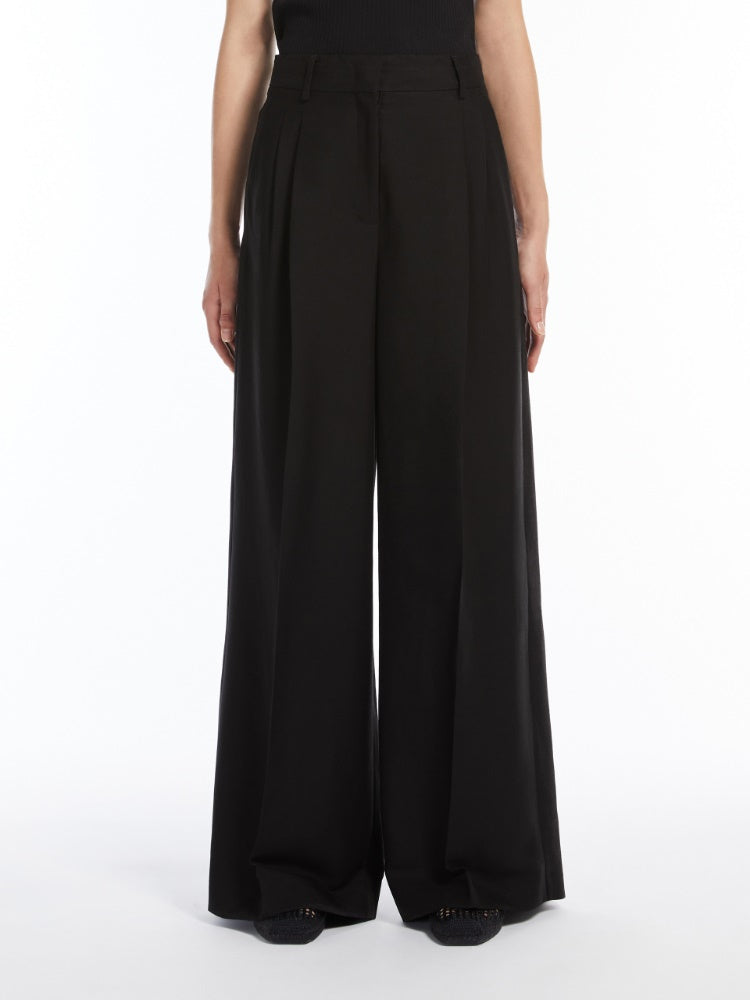 black ciscose and linen wide trousers