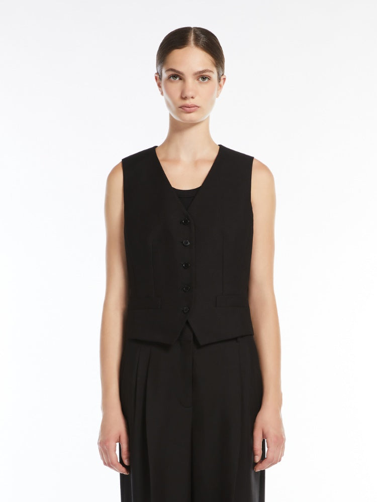 black viscose and linen canvas waistcoat