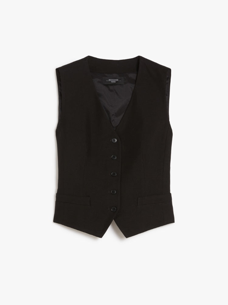 black viscose and linen canvas waistcoat