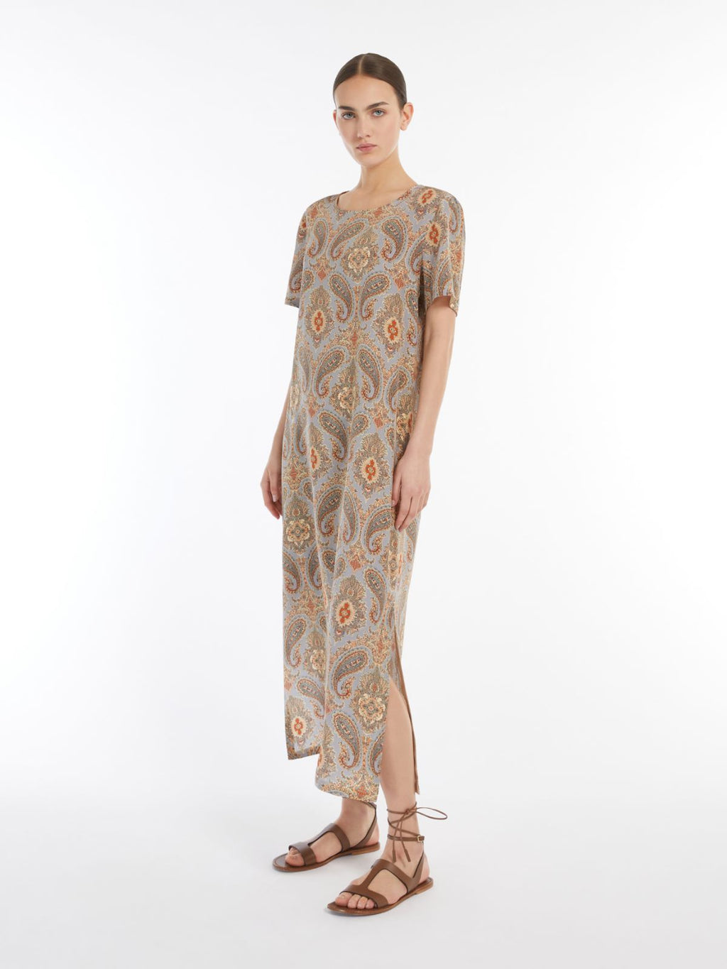 long printed silk dress