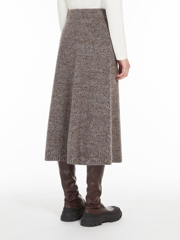 dark brown flared wool skirt