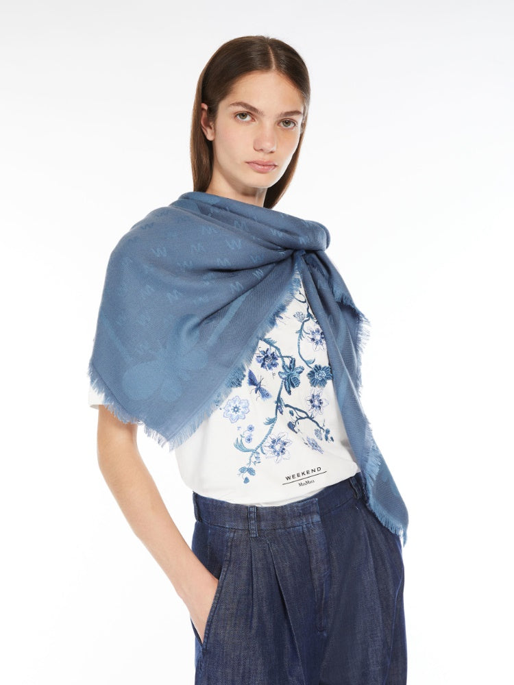 light blue viscose and wool shawl