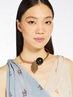 Load image into Gallery viewer, gold dune necklace in metal and wood

