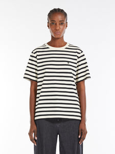 black pinstripes crew-neck T-shirt