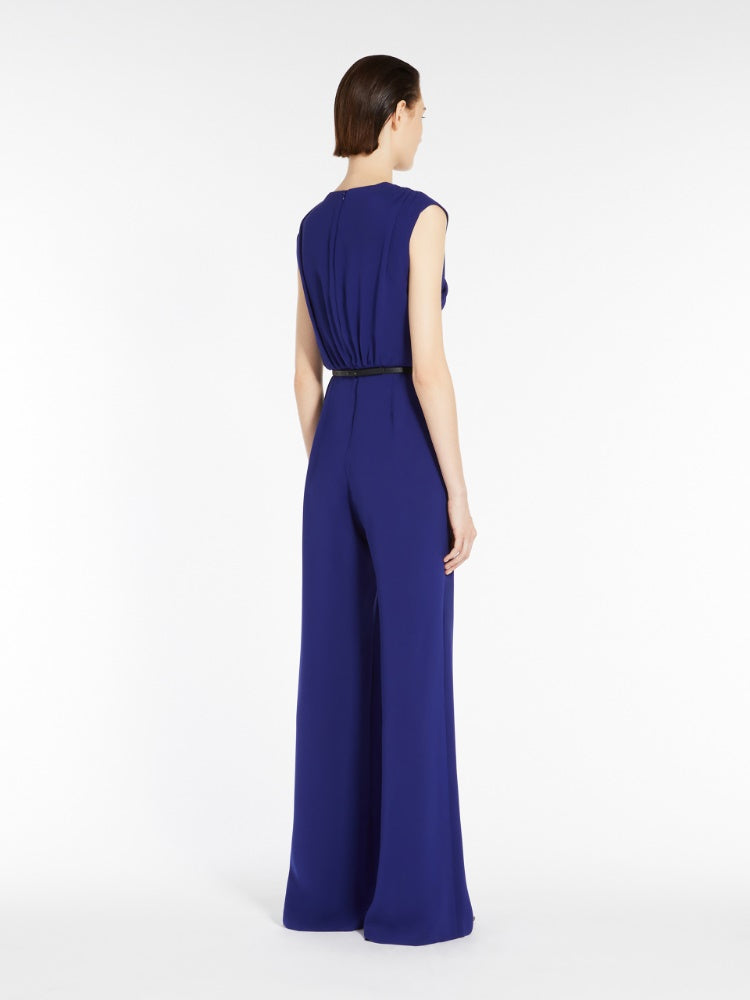 blue purple draped cady jumpsuit