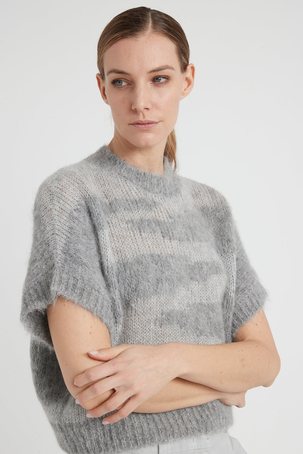 fog gray tricot knit sweater