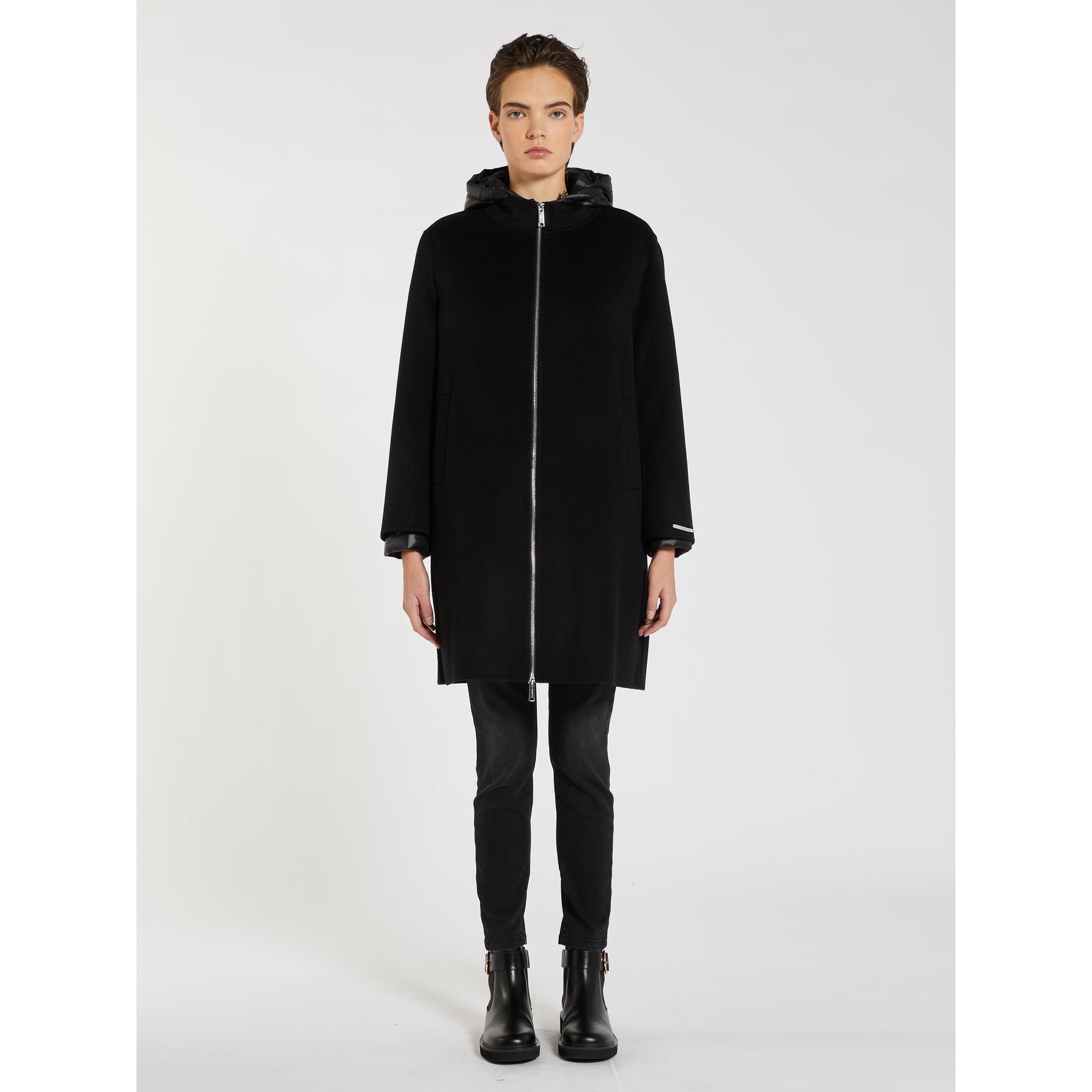 reversible black long short coat