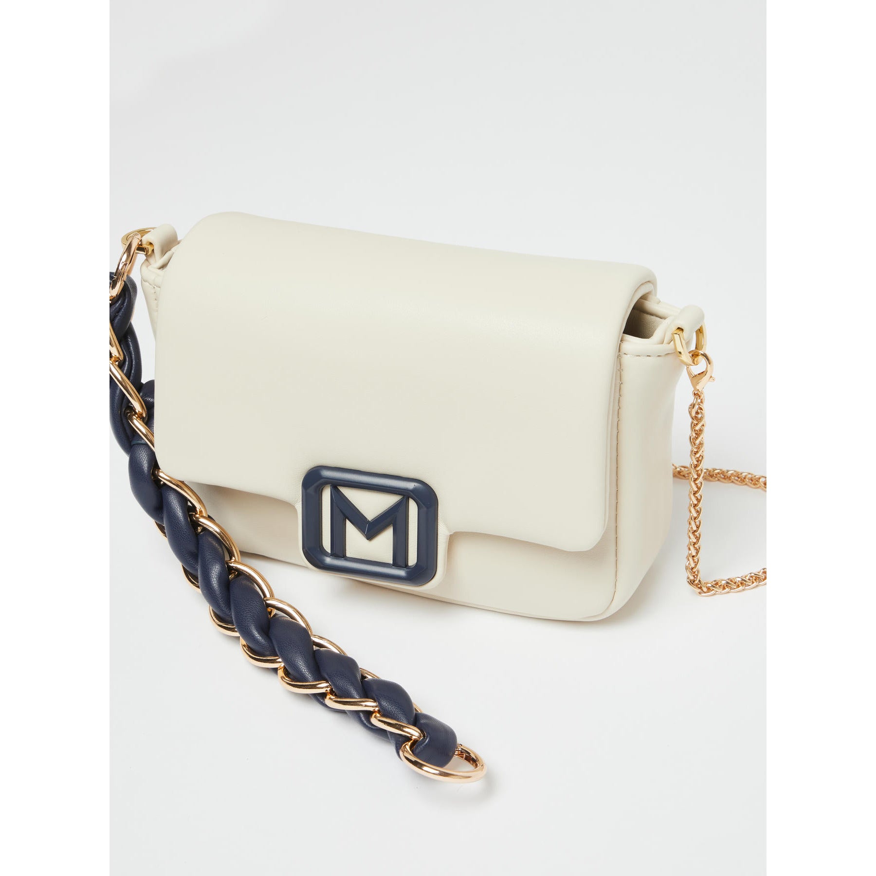 white flapover bag