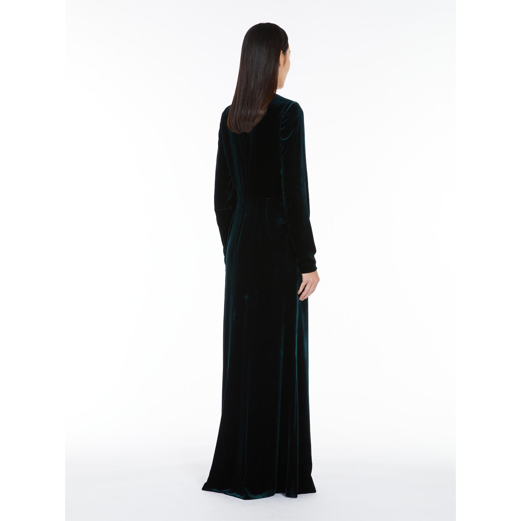 dark green long dress in sateen velvet