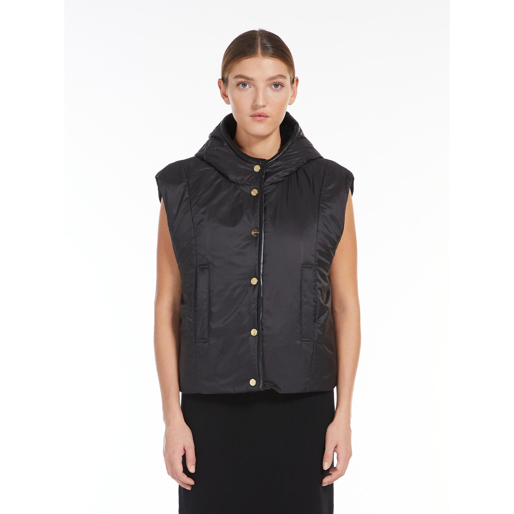 black reversible short waistcoat