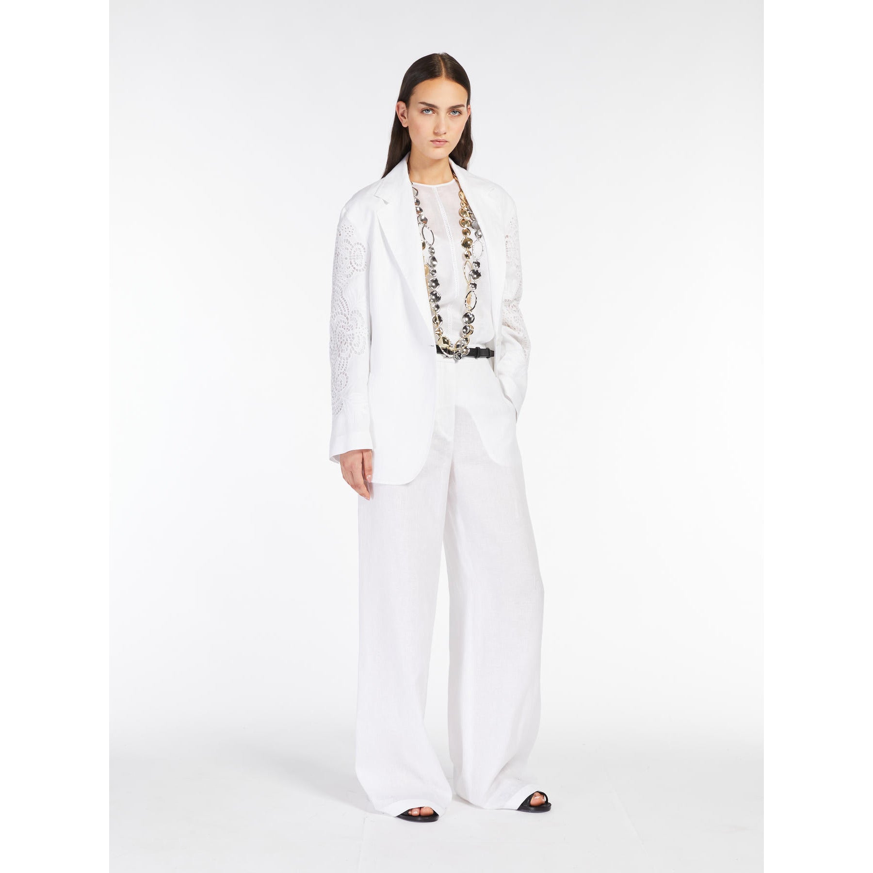 white pure linen trousers