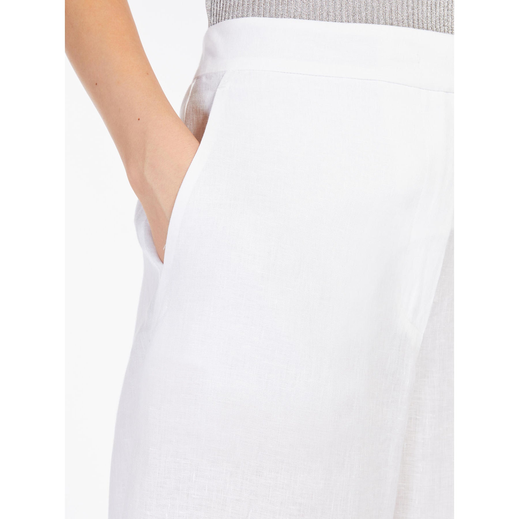 white pure linen trousers