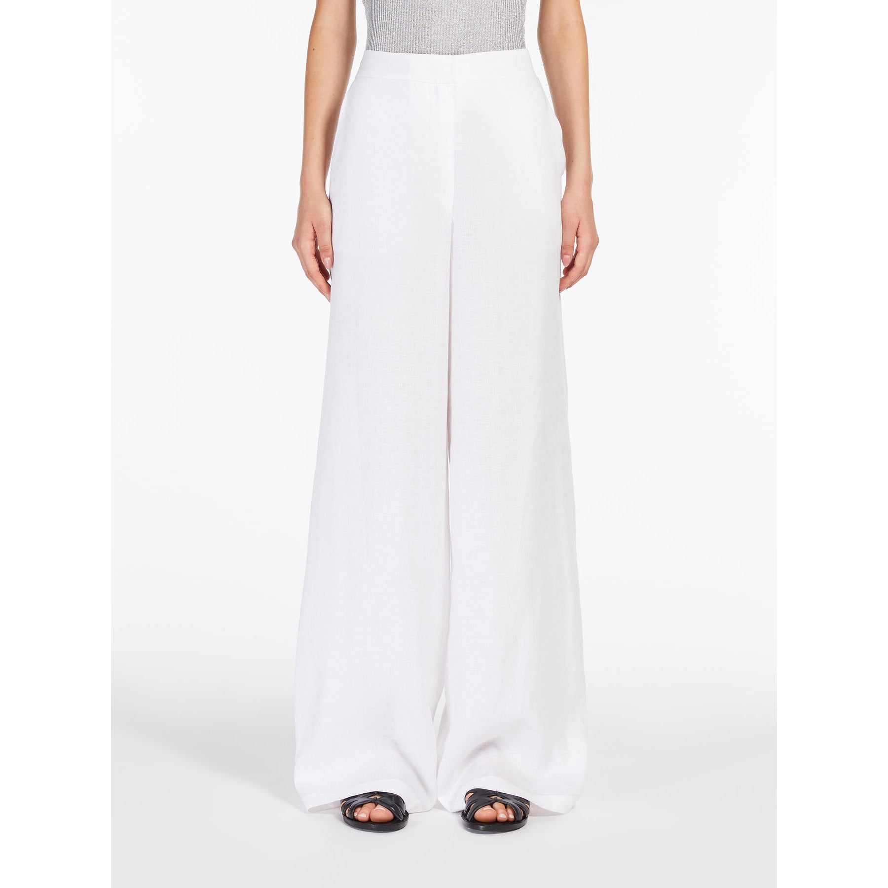 white pure linen trousers