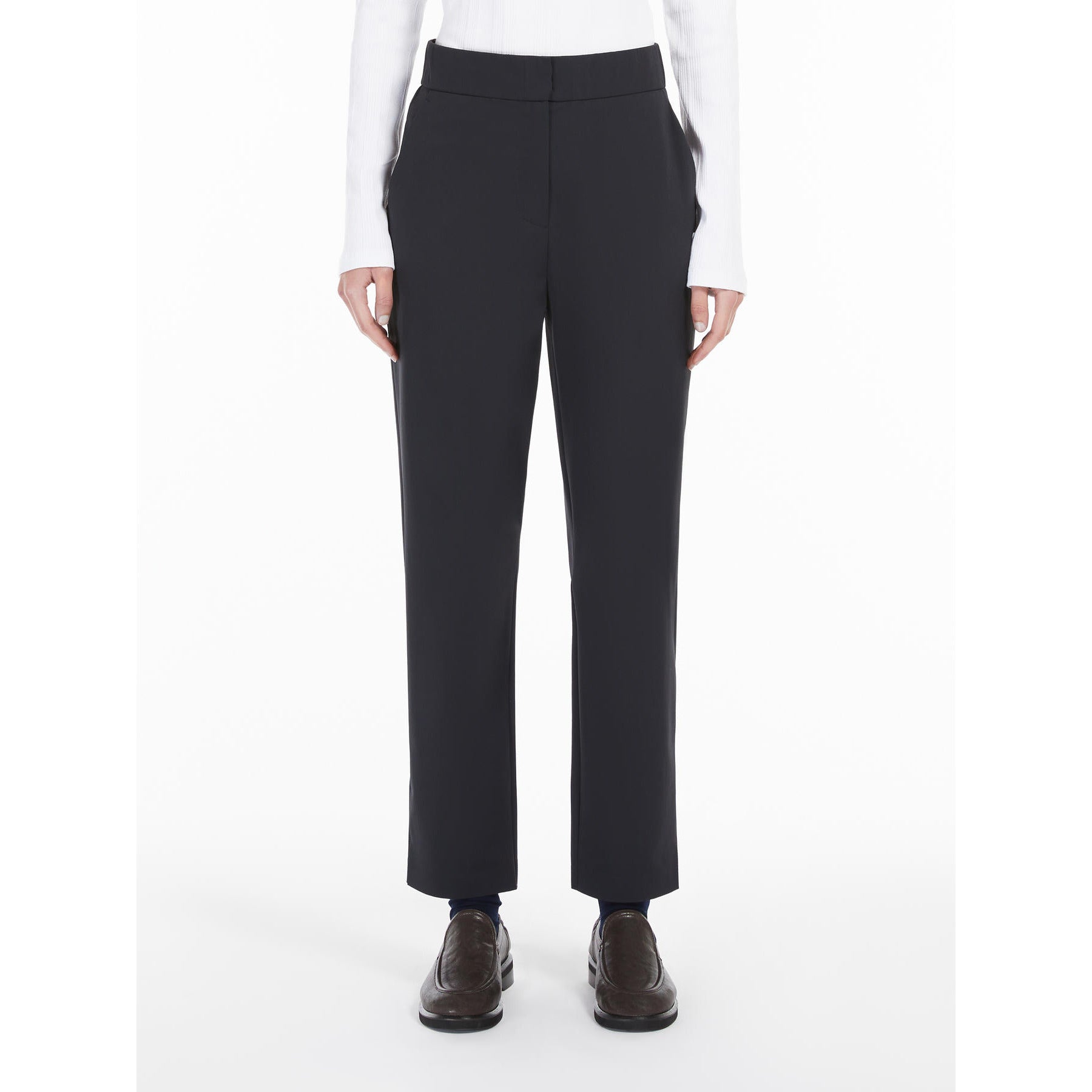 navy cigarette trousers