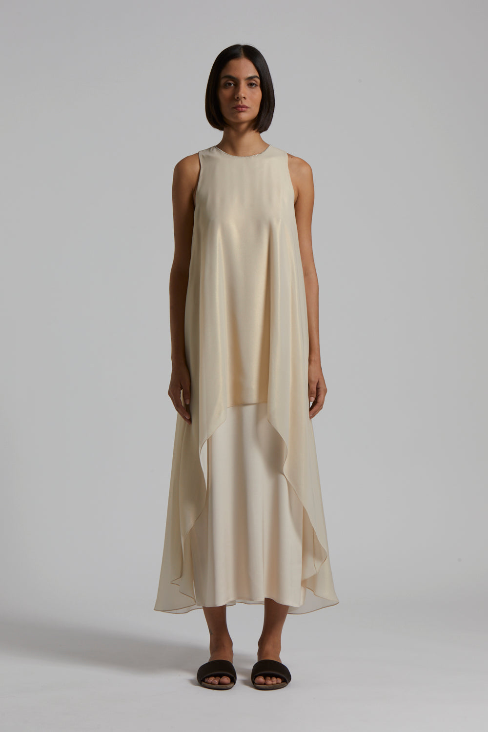 almond white long dress