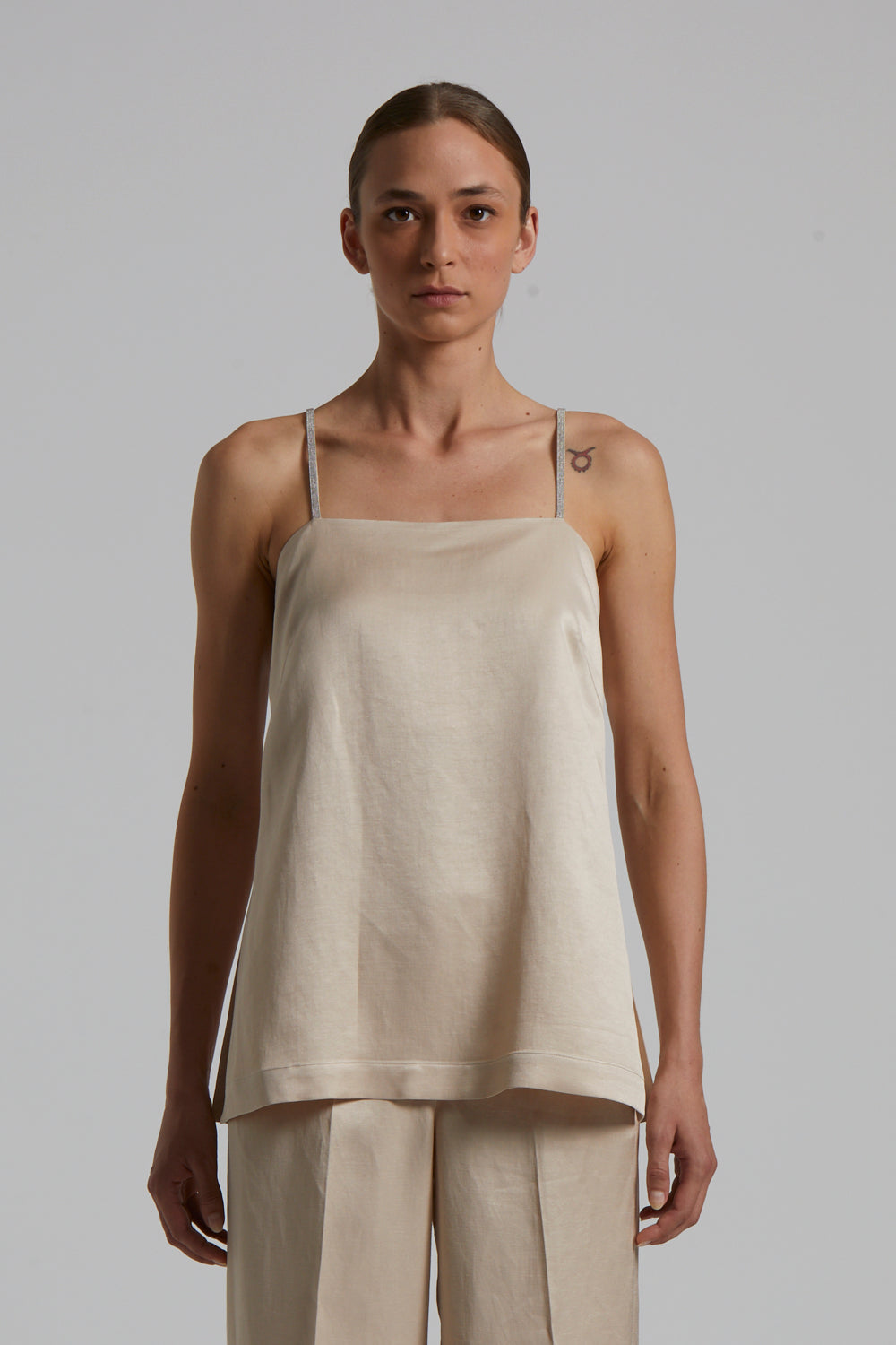 amber beige linen top