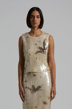 Load image into Gallery viewer, woman printed sequin on lurex net top
