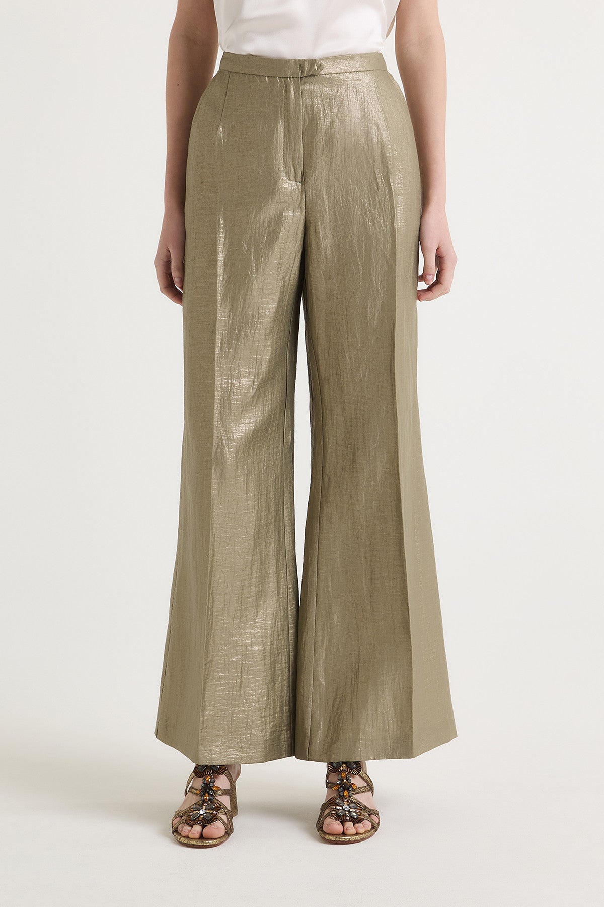 gold linen pants