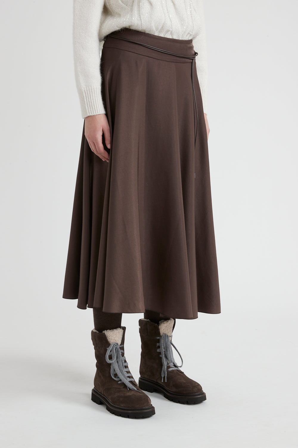 walnut flared long skirt