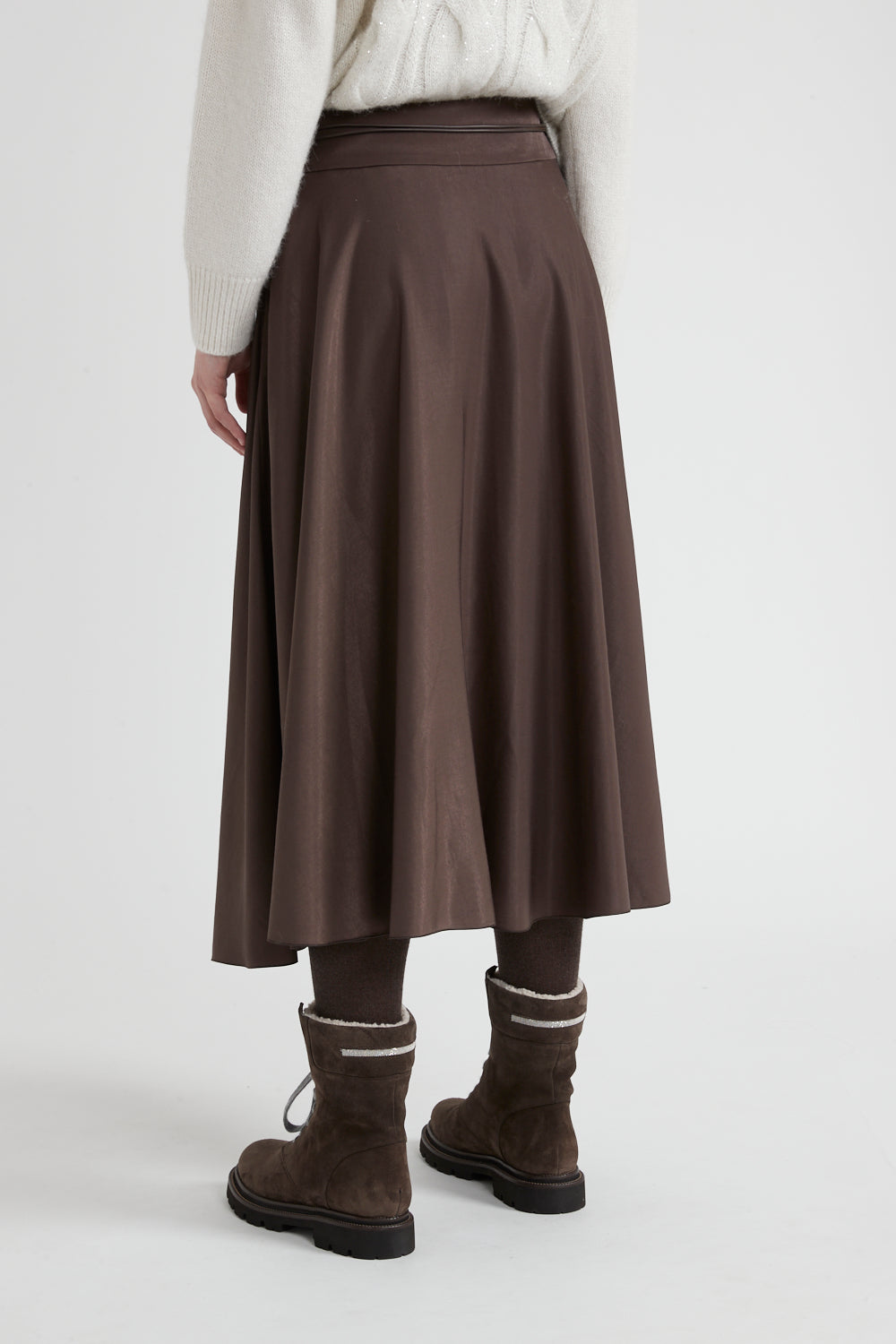 walnut flared long skirt