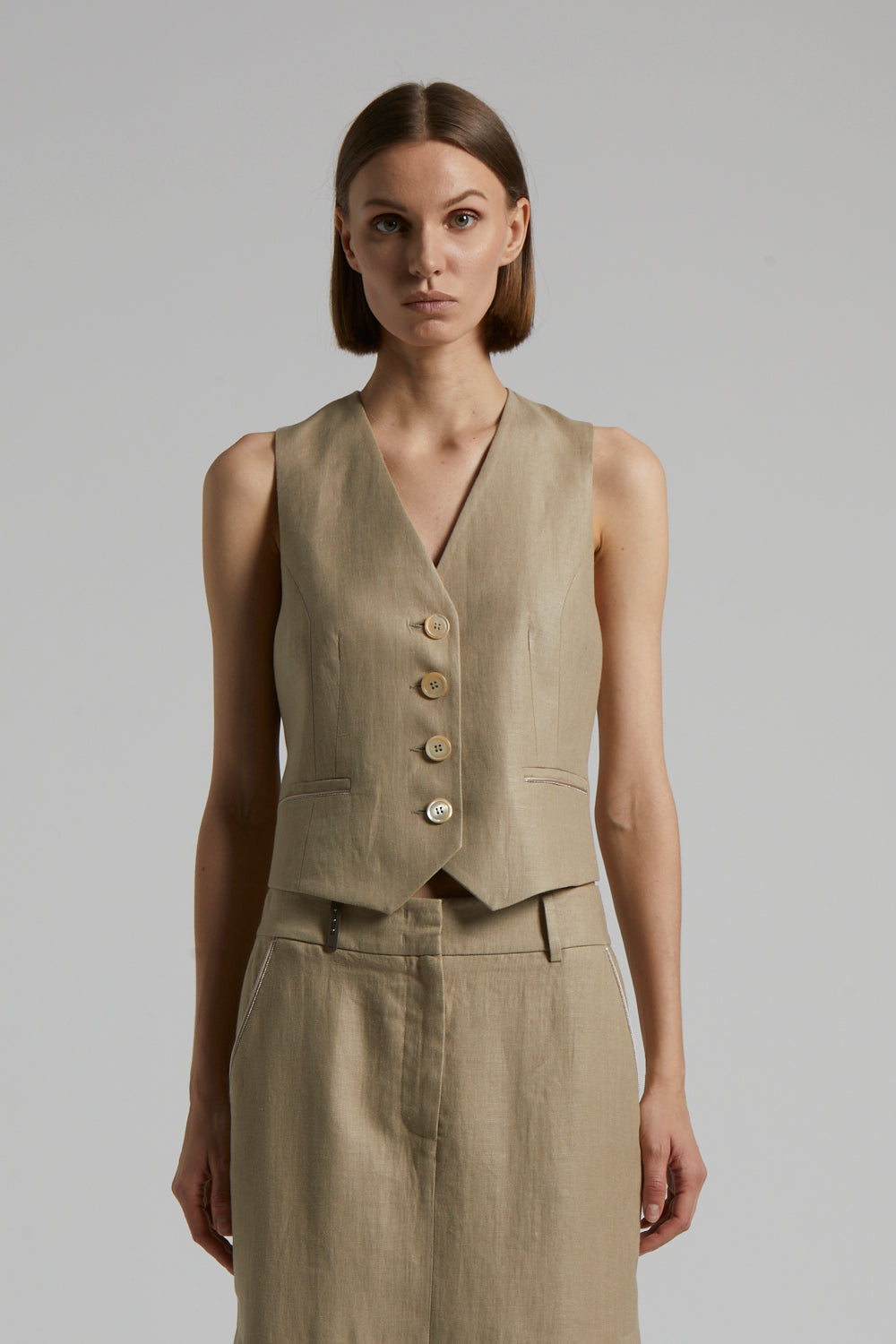 cappucino pure linen waistcoat