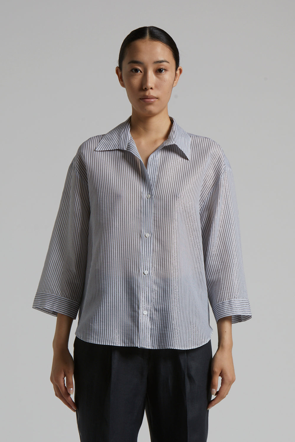 space blue silk woman shirt