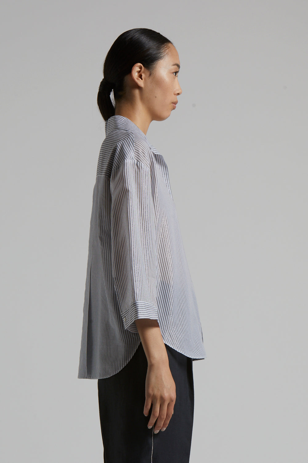 space blue silk woman shirt