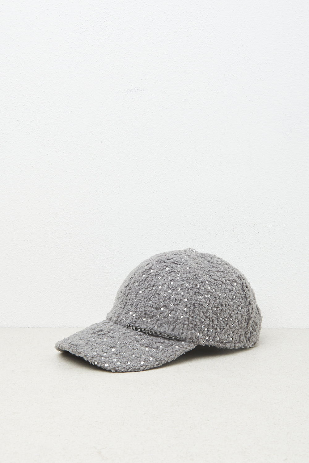 graphite Eco-fur baseball cap with sequins