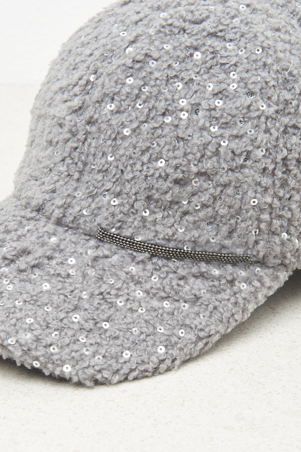 graphite Eco-fur baseball cap with sequins