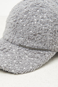 graphite Eco-fur baseball cap with sequins