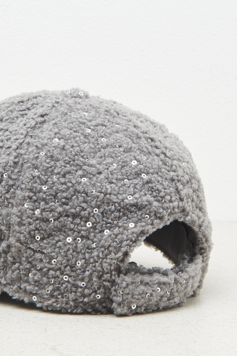 graphite Eco-fur baseball cap with sequins